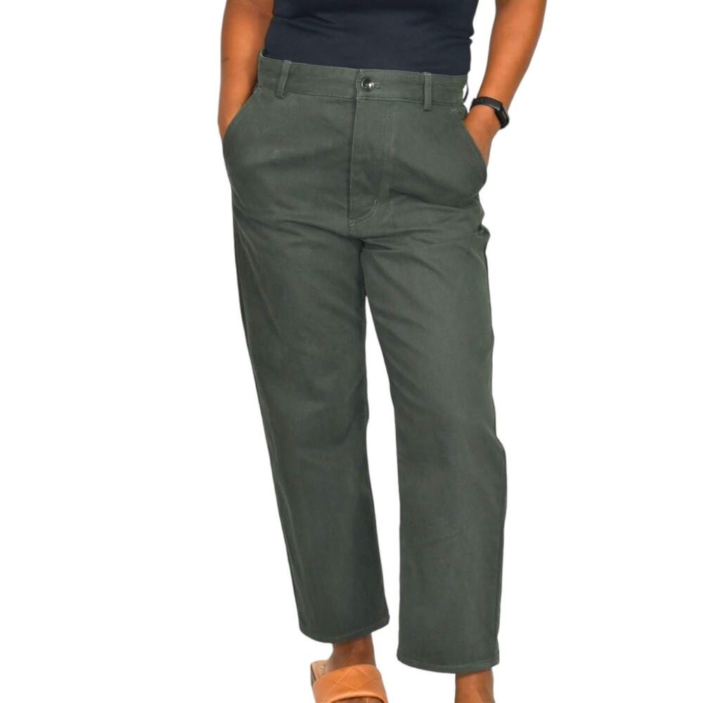 COS Chino Pants Green Button Fly Trousers Olive High Waist Ankle Straight Size 6